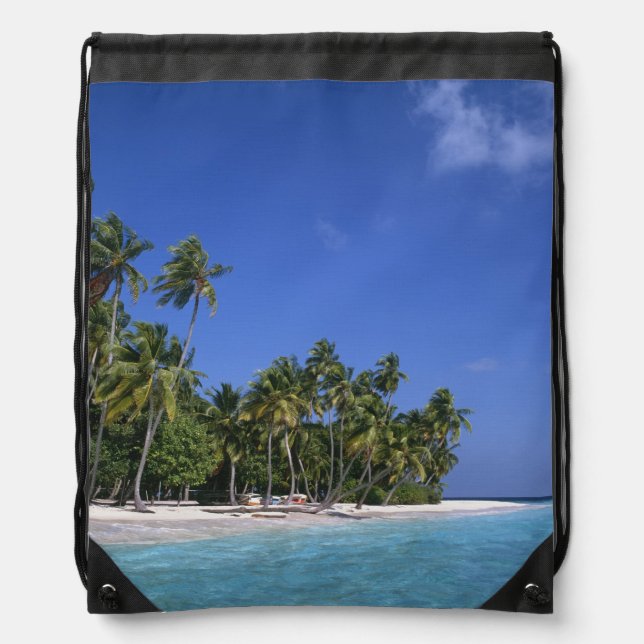 Beach with palm trees, Maldives Drawstring Bag (Front)