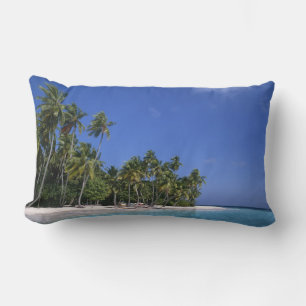 Beach with palm trees, Maldives Lumbar Pillow