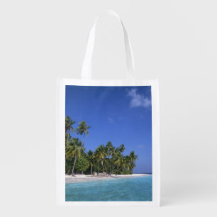 Beach with palm trees, Maldives Reusable Grocery Bag