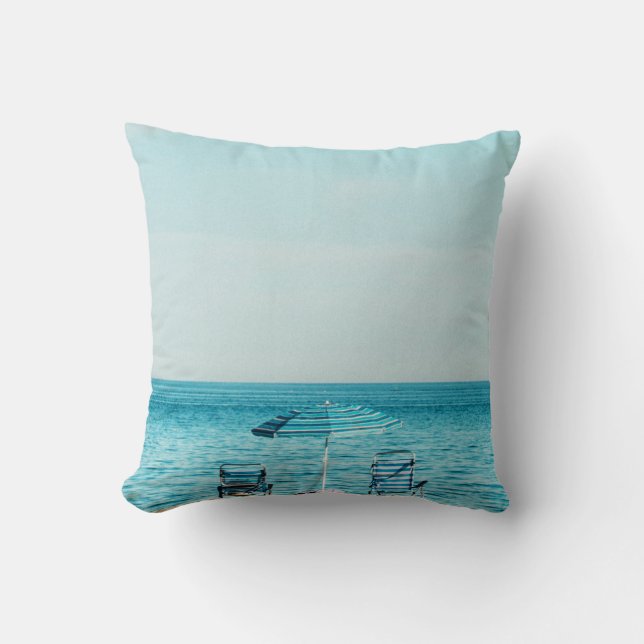 Beach with Parasol and beautiful horizon - Throw Pillow (Front)