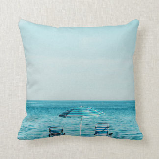 Beach with Parasol and beautiful horizon - Throw Pillow