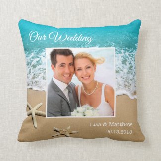 Beach with Sand and Starfish Wedding Pillow