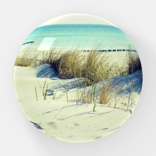 Beach with sand dunes and sea grass paperweight