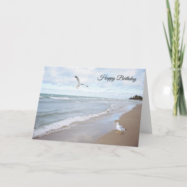 Beach with Seagulls Birthday Card (Front)