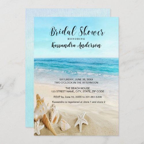 Beach With Seashells In The Sand Bridal Shower Invitation