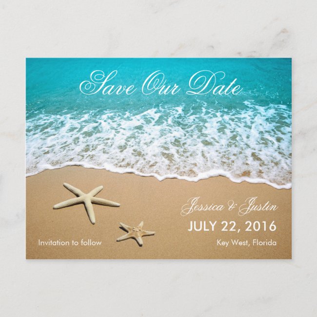 Beach With Starfish Save the Date Card