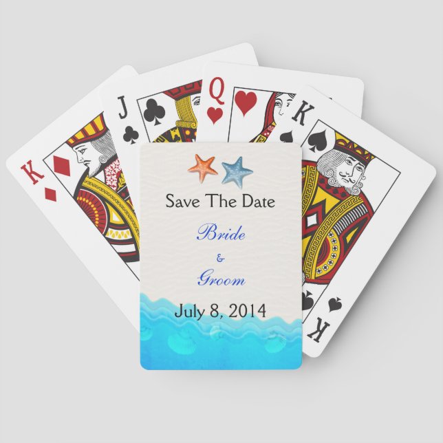 Beach With Starfish Save The Date Poker Cards (Back)