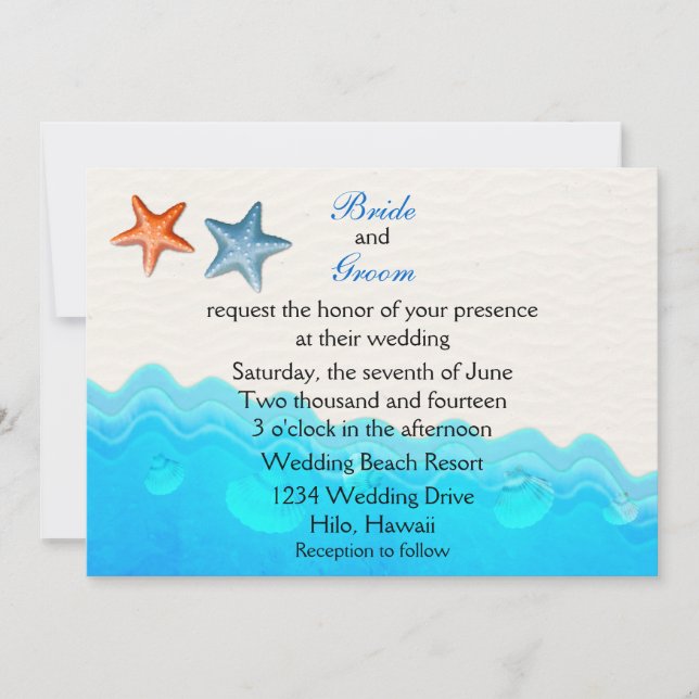 Beach With Starfish Wedding Invitation (Front)