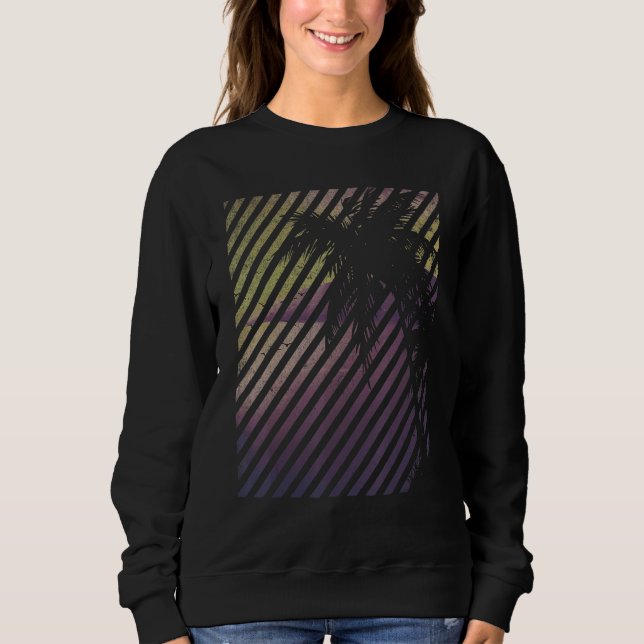 Beach With Sunset Stripes And Palm Trees Sweatshirt (Front)