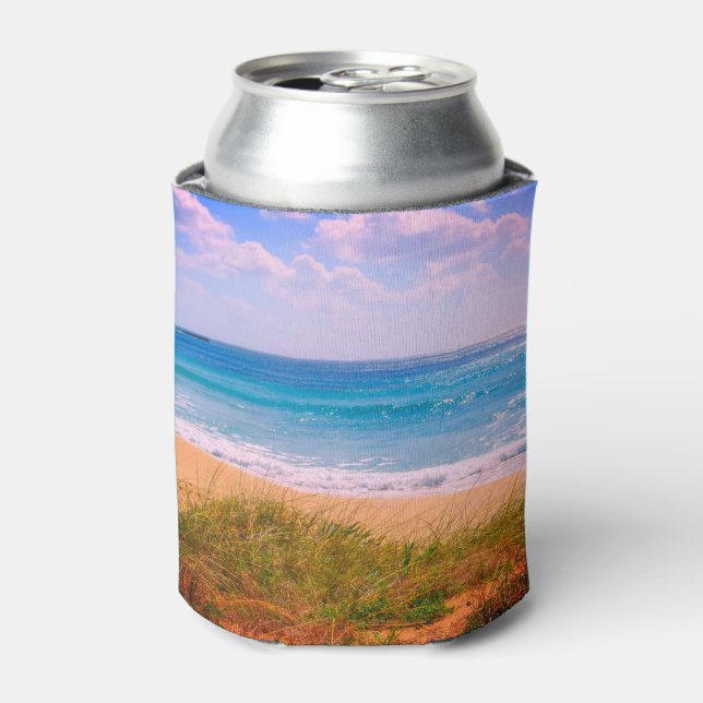 Beach with Turquoise Blue Sea Can Cooler (Can Front)