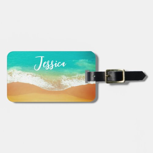 Beach with Turquoise Blue Sea Water Photo Luggage  Luggage Tag