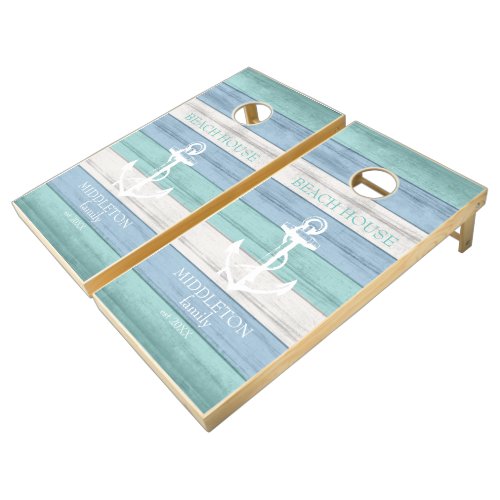 Beach Wood Nautical Anchor Cornhole Set