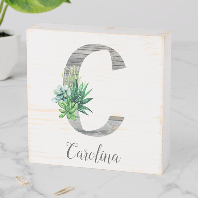 Beach Wood & Succulents Letter C Wooden Box Sign (In Situ Horizontal)