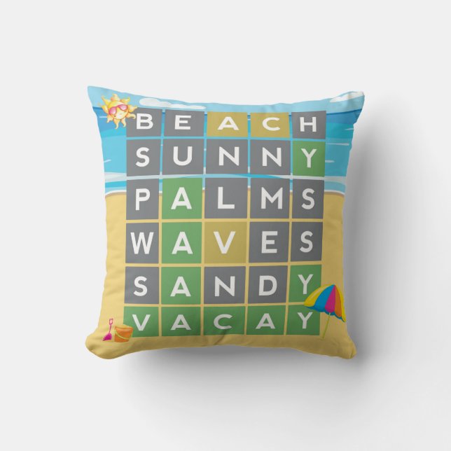 Beach Word Art Summer Vacation Word Puzzle     Throw Pillow (Front)