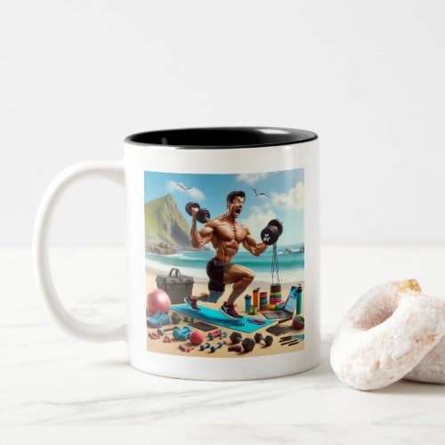 Beach Workout Humorous Fitness Commitment Two_Tone Coffee Mug