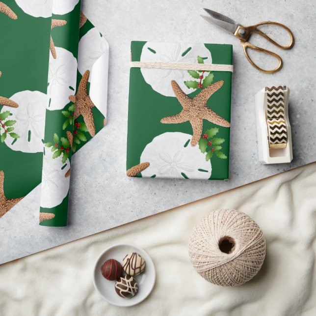 Beach Wreath Large Pattern Christmas Wrapping Paper (Crafts)
