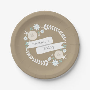 Beach Wreath Names Wedding Paper Plates