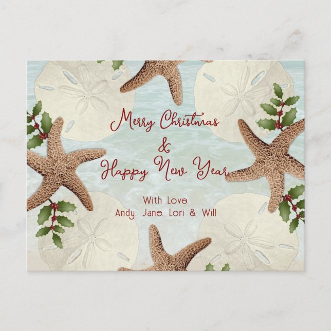 Beach Wreath Sand Dollars Christmas Postcard (Front)