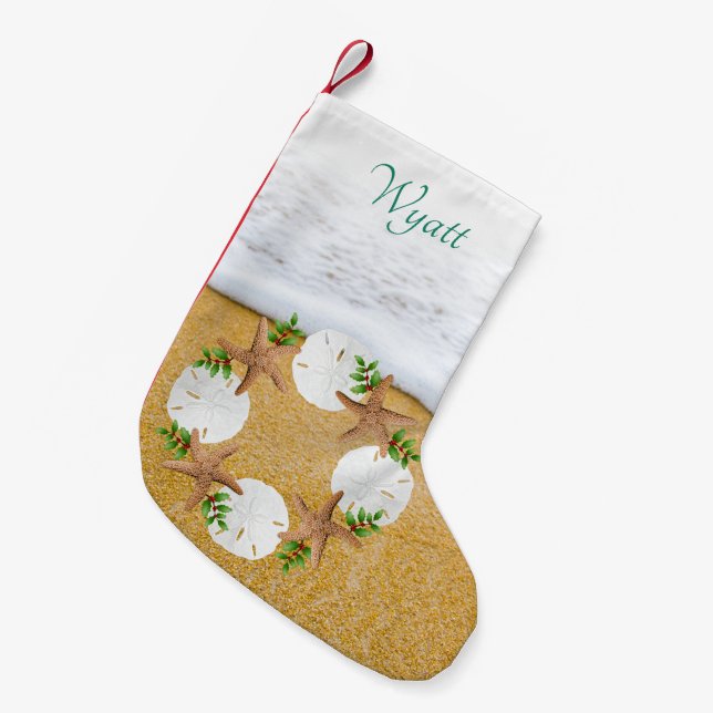 Beach Wreath Sand Dollars Double Sided Small Christmas Stocking (Front (Hanging))