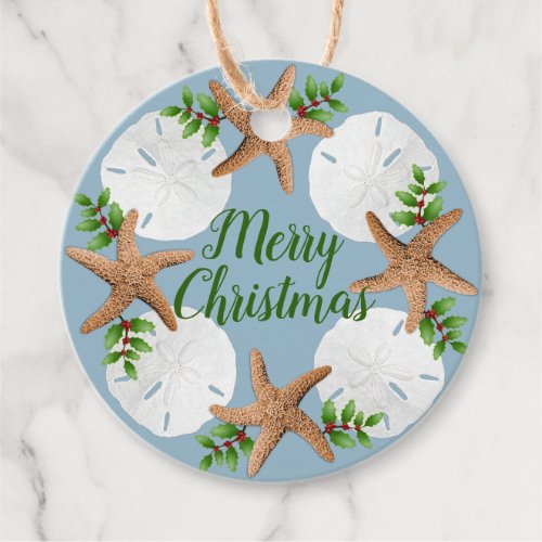 Beach Wreath Sand Dollars Starfish Christmas Favor Tags