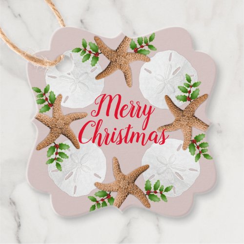 Beach Wreath Sand Dollars Starfish Christmas Favor Tags