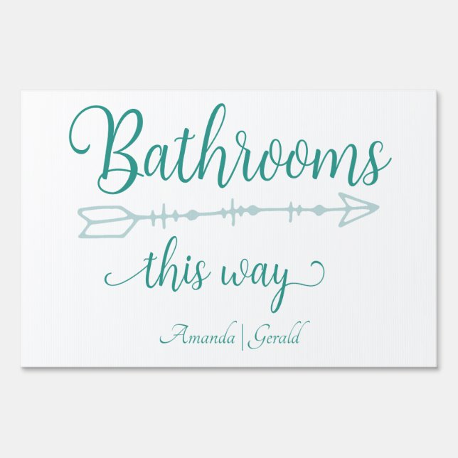 Beach-y Bathrooms This Way Arrow Poster Sign (Front)