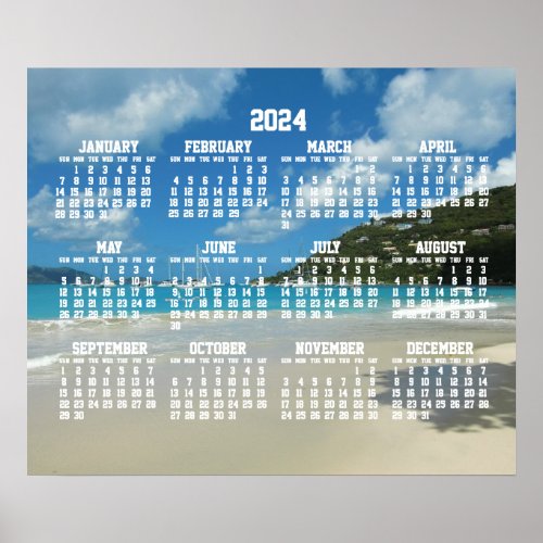 Beach Yearly Calendar 2024 With Photo Poster