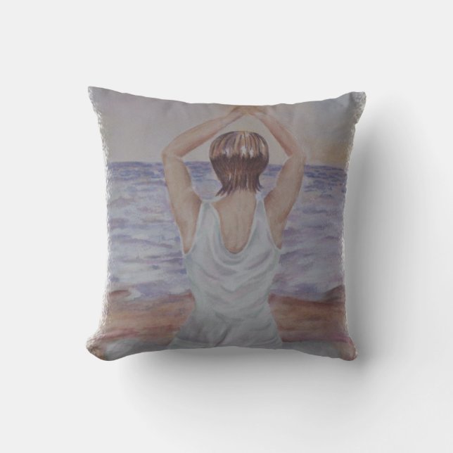 BEACH YOGA POSE THROW PILLOW (Front)