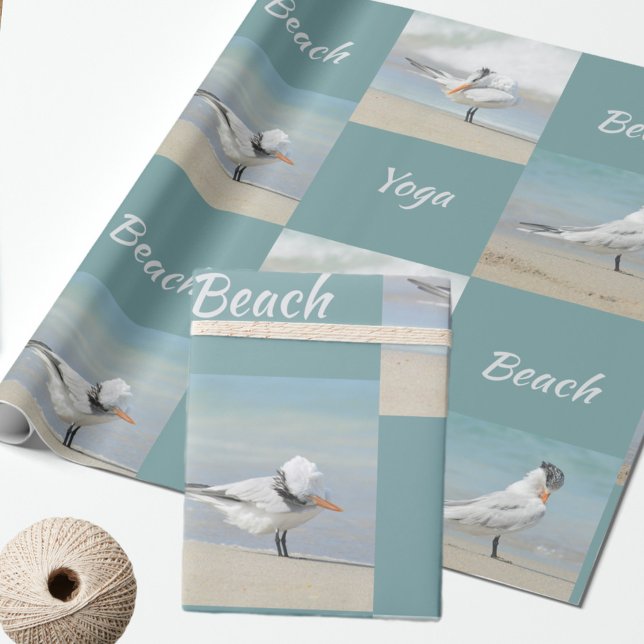 Beach Yoga Seabirds Terns Fun Photographic Wrapping Paper (Creator Uploaded)
