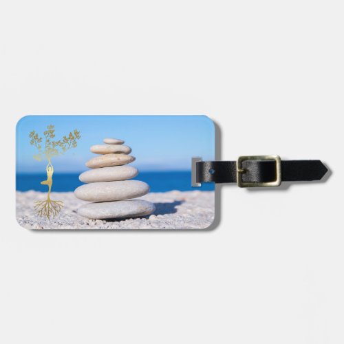 Beach Zen StonesGold Tree Silhouette Luggage Tag