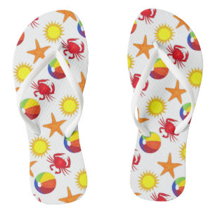 Beachball Crab Sunshine Sun Starfish Beach Print Flip Flops