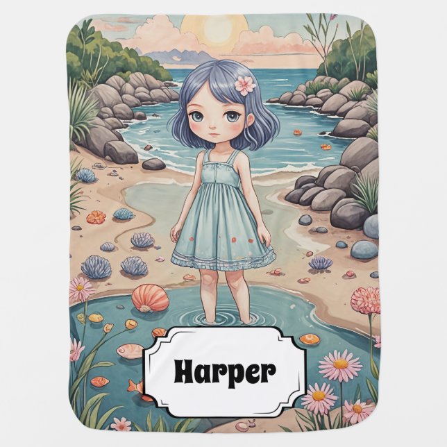 Beachcomber's Bliss Personalized Baby Blanket (Front)