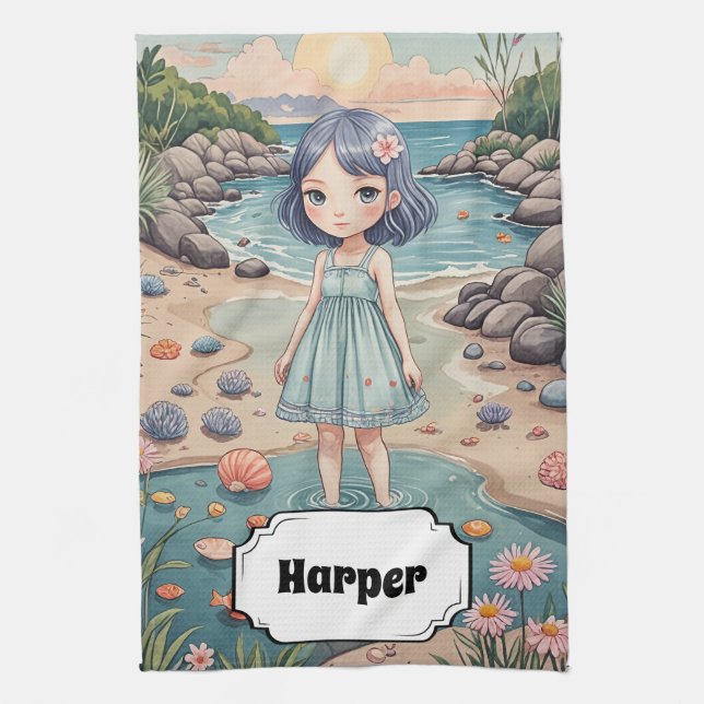 Beachcomber's Bliss Personalized Kitchen Towel (Vertical)