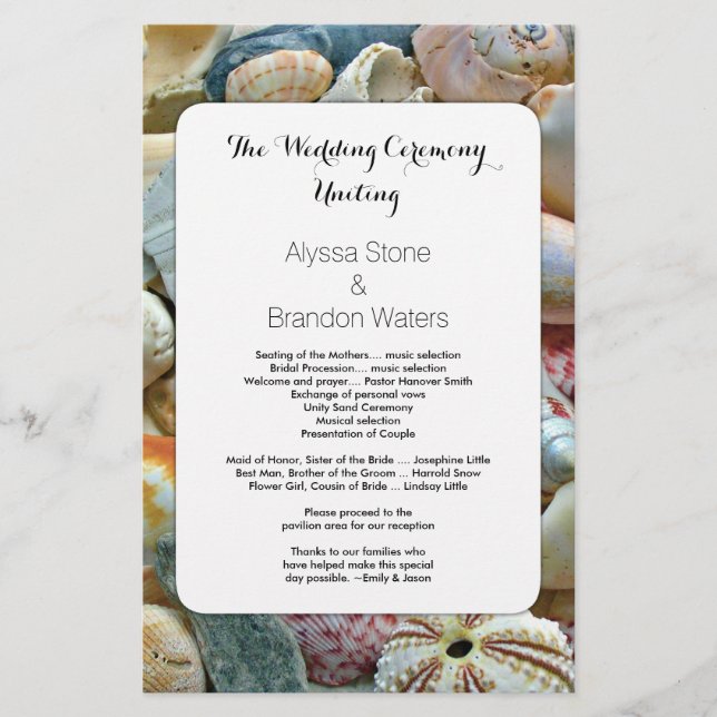 Beachcombers Seashell 5x8 Custom Wedding Program (Front)