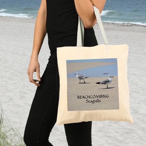 Beachcombing Seagulls Customizable Beach Tote Bag