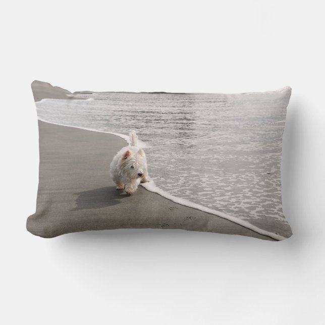 Beachcombing Westie Dog Photo Lumbar Pillow (Front)