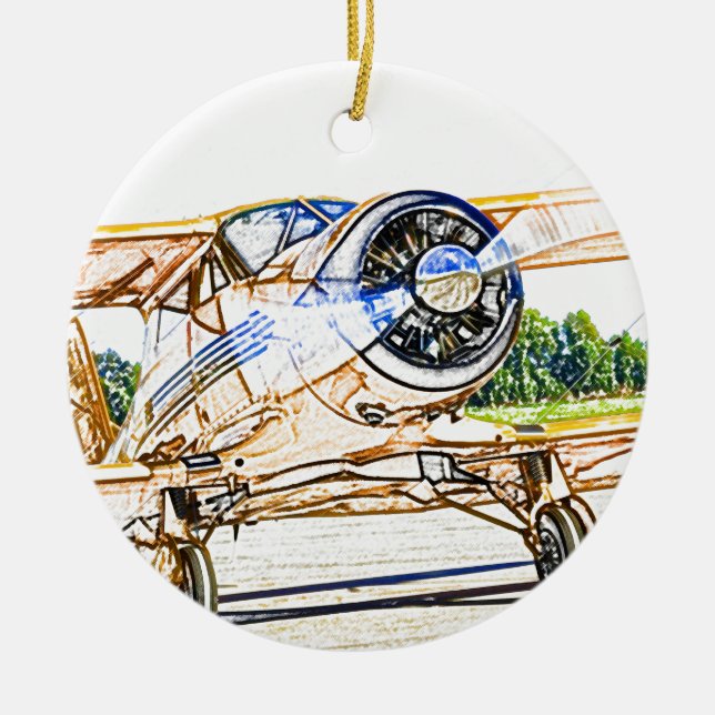 Beachcraft Staggerwing Vintage aircraft Ceramic Ornament (Front)
