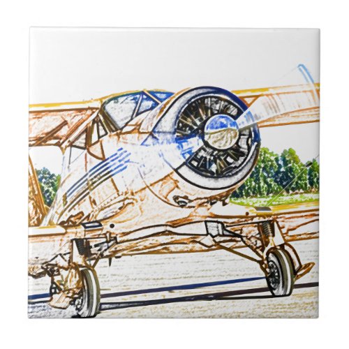 Beachcraft Staggerwing Vintage aircraft Ceramic Tile