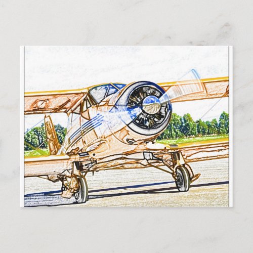Beachcraft Staggerwing Vintage aircraft Postcard