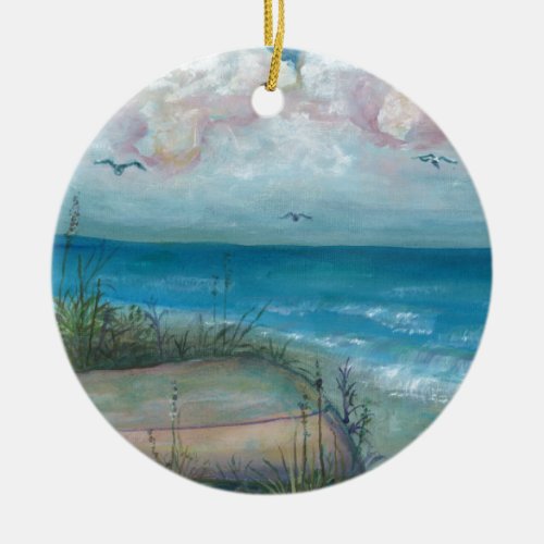 Beache Scene Indian Rocks Beach FL Art Ceramic Ornament