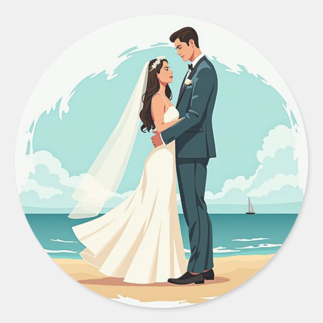 Beached Bliss Wedding Sticker (Front)