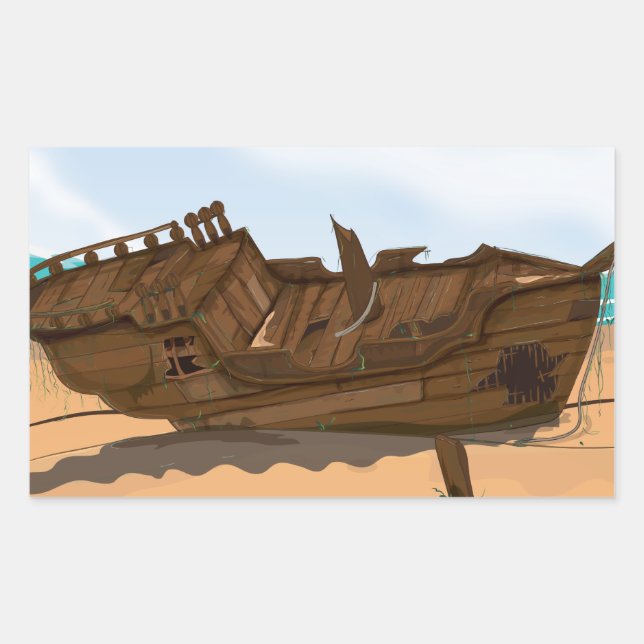 Beached Shipwreck Rectangular Sticker (Front)