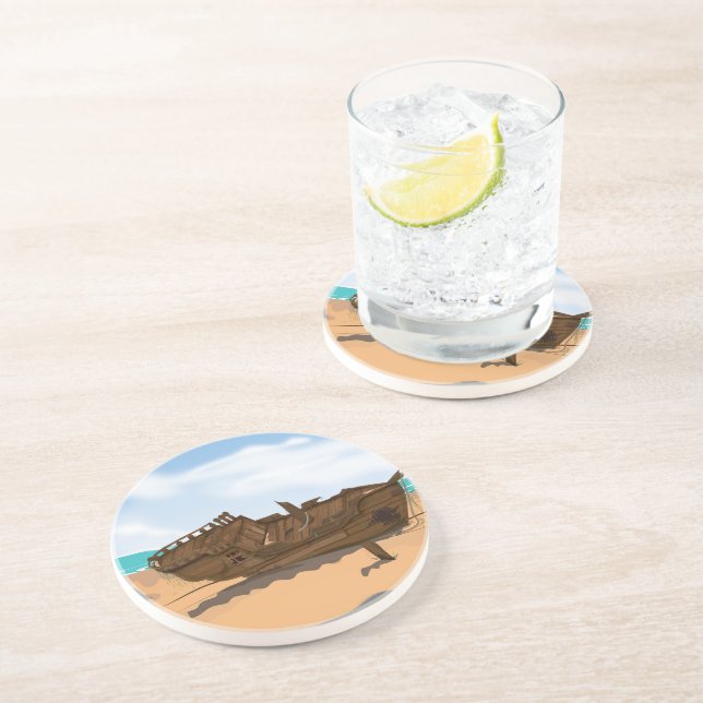 Beached Shipwreck Sandstone Coaster (Side)