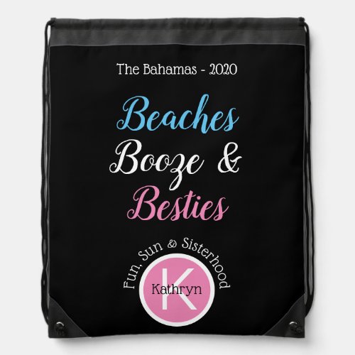 Beaches Booze  Besties Beach Towel Drawstring Bag
