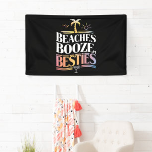 Beaches Booze & Besties Coconut Tree Summer  Banner