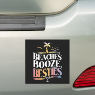 Beaches Booze & Besties Coconut Tree Summer Car Magnet