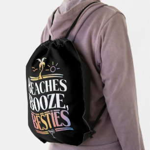 Beaches Booze & Besties Coconut Tree Summer Drawstring Bag