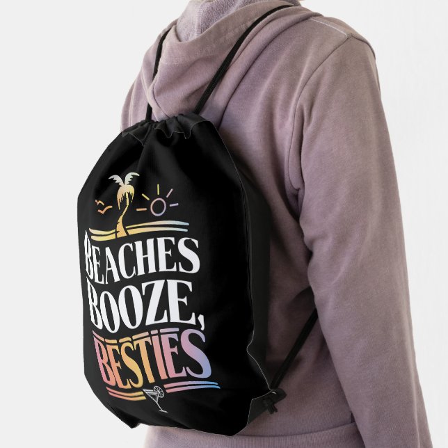 Beaches Booze & Besties Coconut Tree Summer  Drawstring Bag (Insitu)