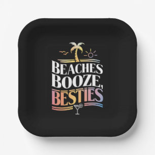 Beaches Booze & Besties Coconut Tree Summer  Paper Plates