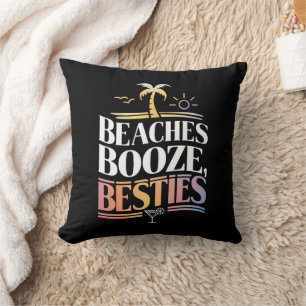 Beaches Booze & Besties Coconut Tree Summer  Throw Pillow